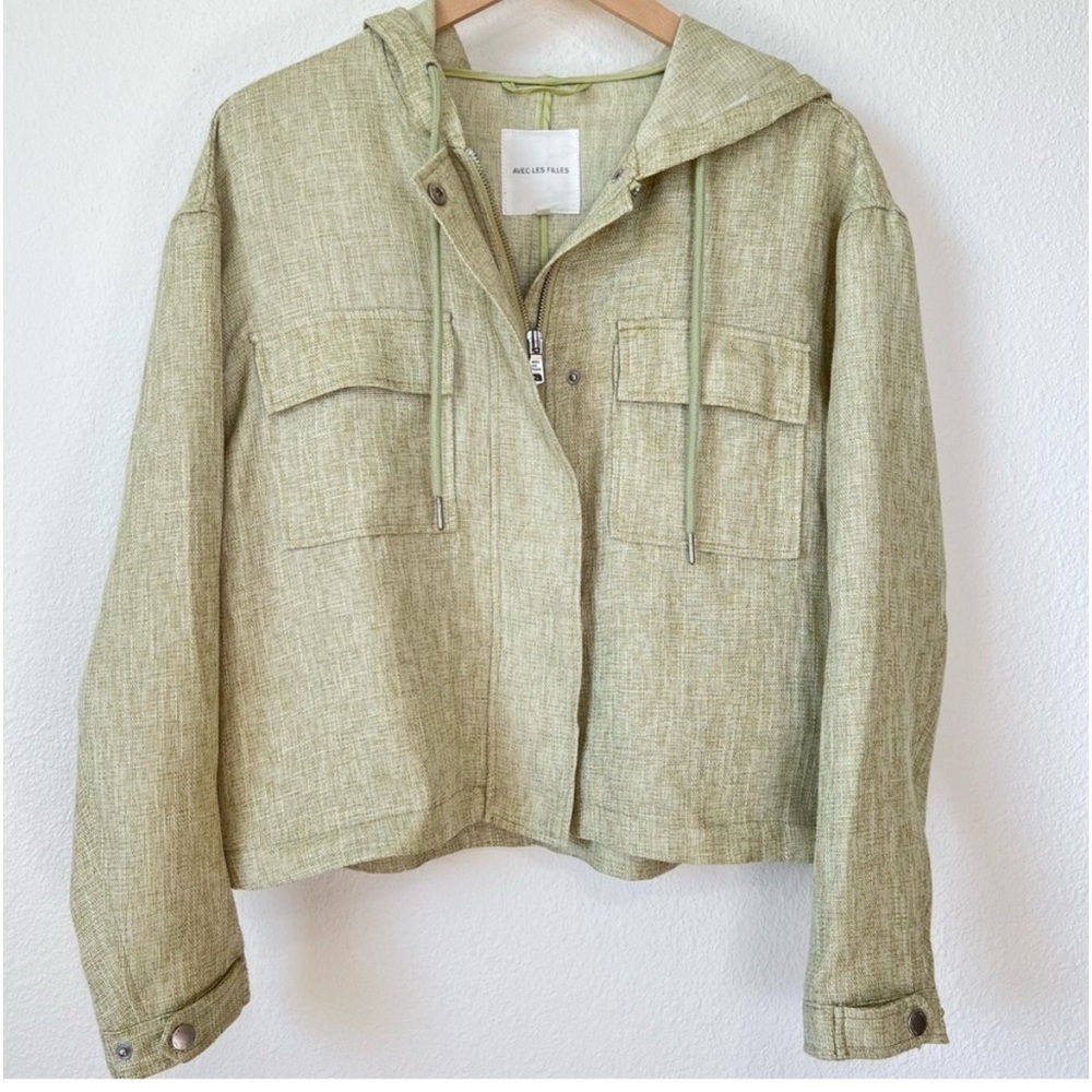 Avec Les Filles Anthropologie Cropped Woven Twill Jacket Hooded